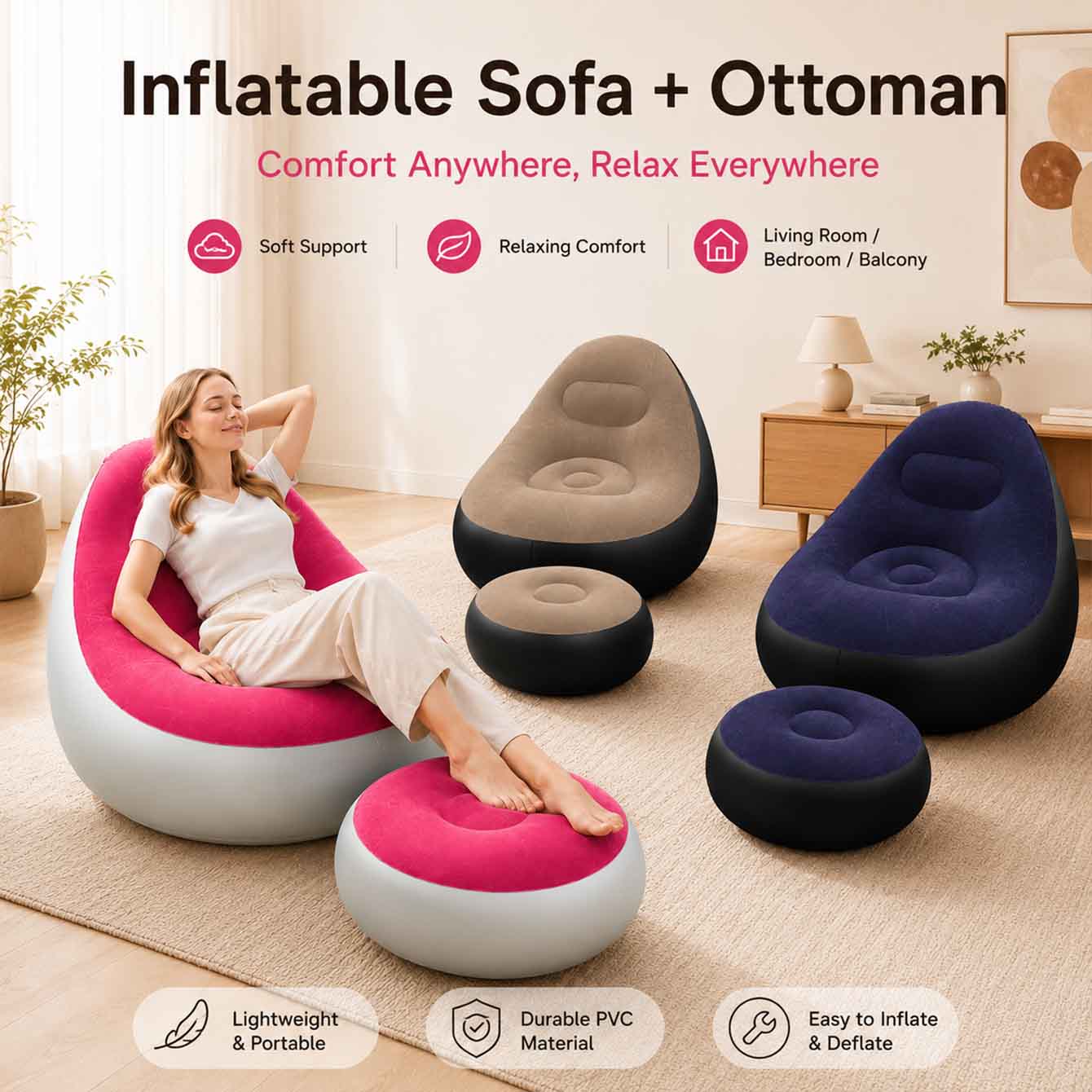 Outdoor Furniture Weatherproof - Silla inflable para adultos, sillas inflables