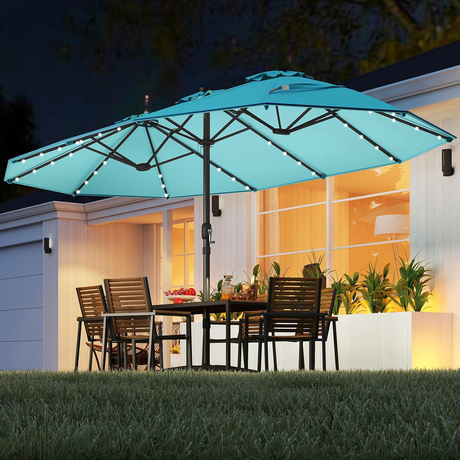 Outdoor Furniture Umbrella - Sombrilla Solar Doble de 15 Pies