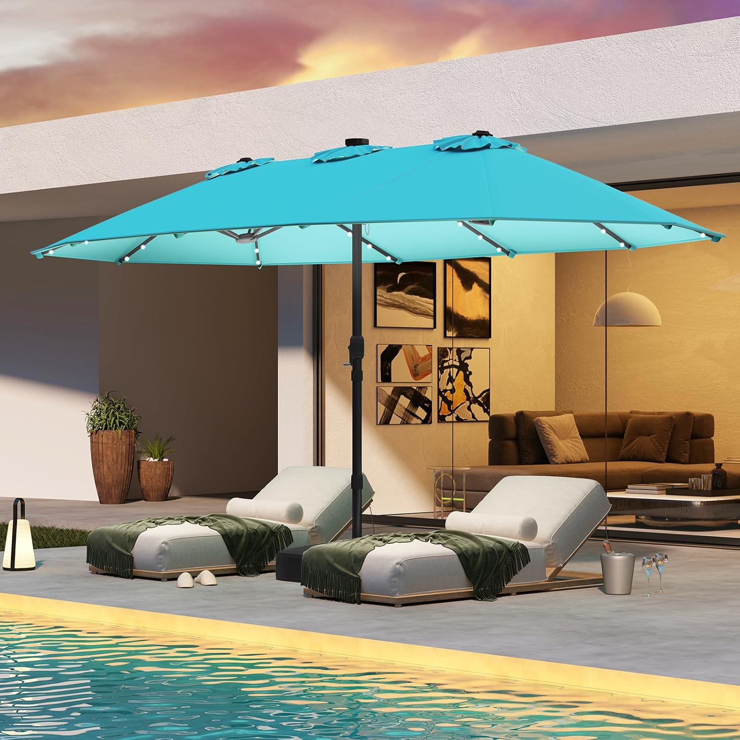 Sombrilla Solar Doble de 15 Pi - Outdoor Furniture Umbrella reseña y precio