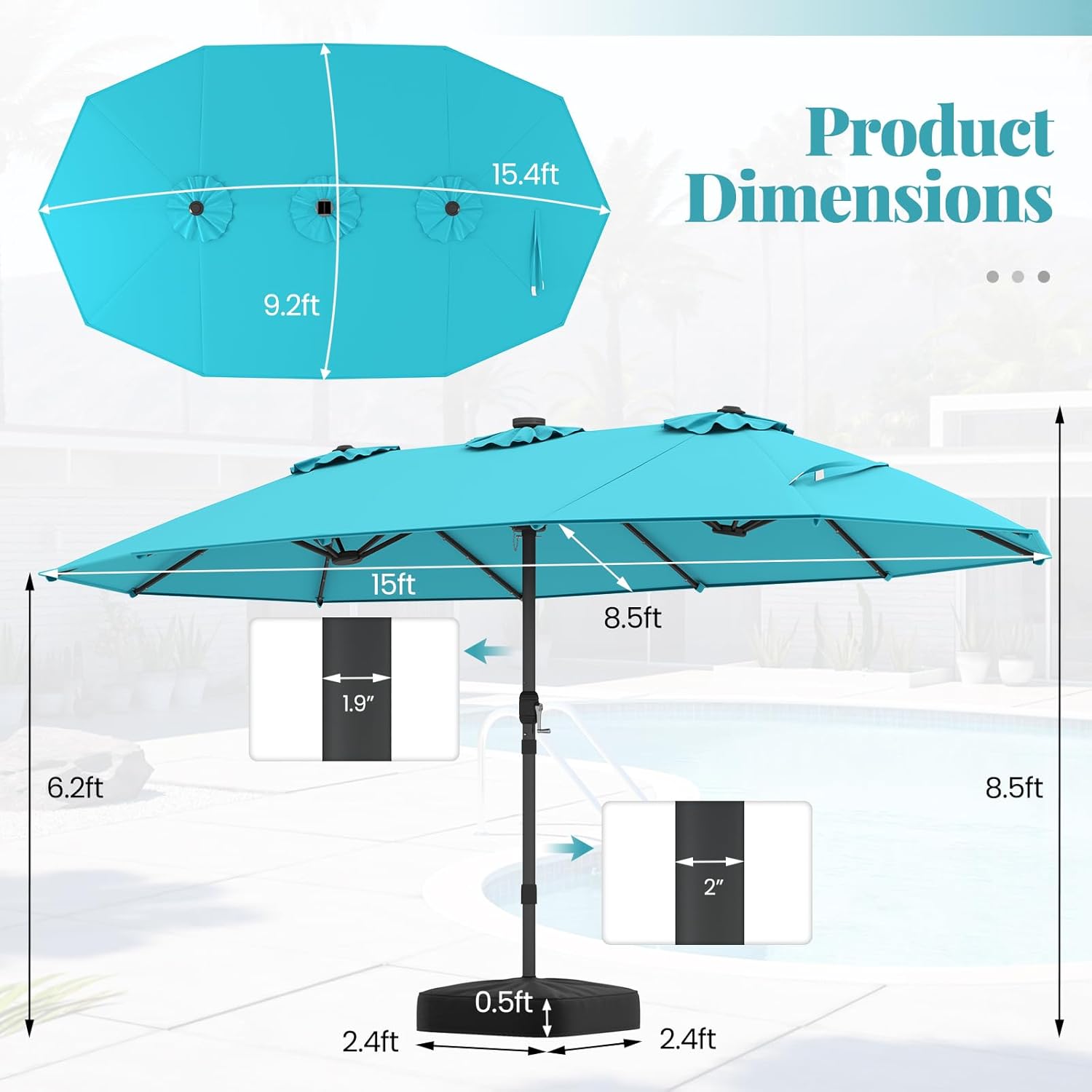 Sombrilla Solar Doble de 15 Pi - Outdoor Furniture Umbrella reseña y precio
