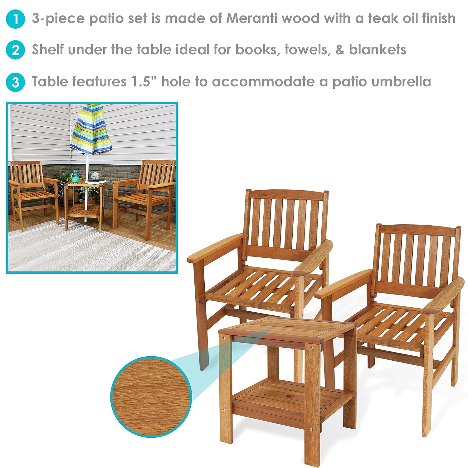 Juego de Patio de Madera de 3  - Outdoor Furniture Oil Teak reseña y precio